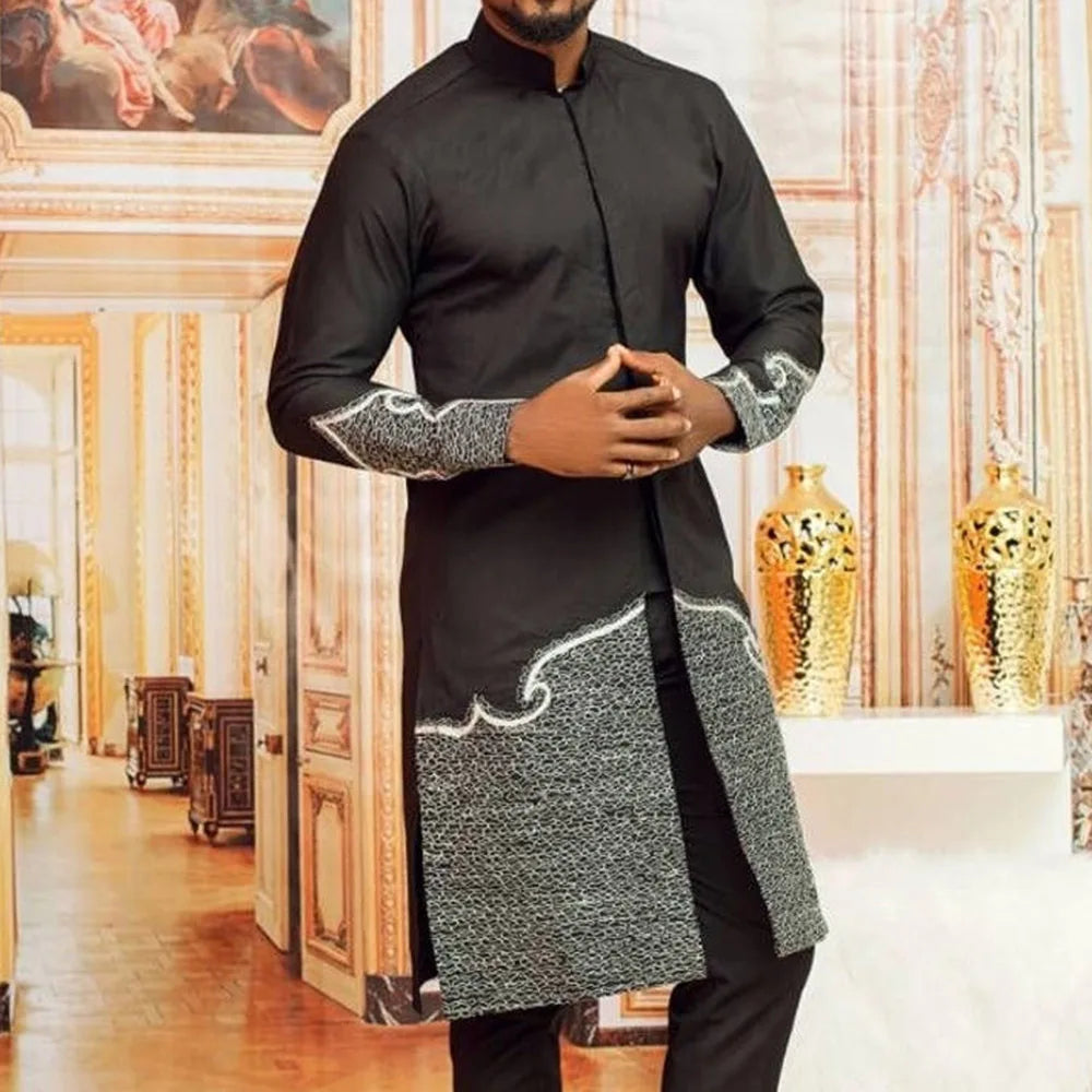 New 2Pc Set Men's Luxury Designer Clothing Elegant Full Suit Male's Pant Sets To Dress African Ethnic Traditional Outfit Dashiki