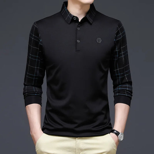 New Fashion Solid Polo Shirt Men Korean Fashion Clothing Long Sleeve Casual Fit Slim Man Polo Shirt Button Collar Tops