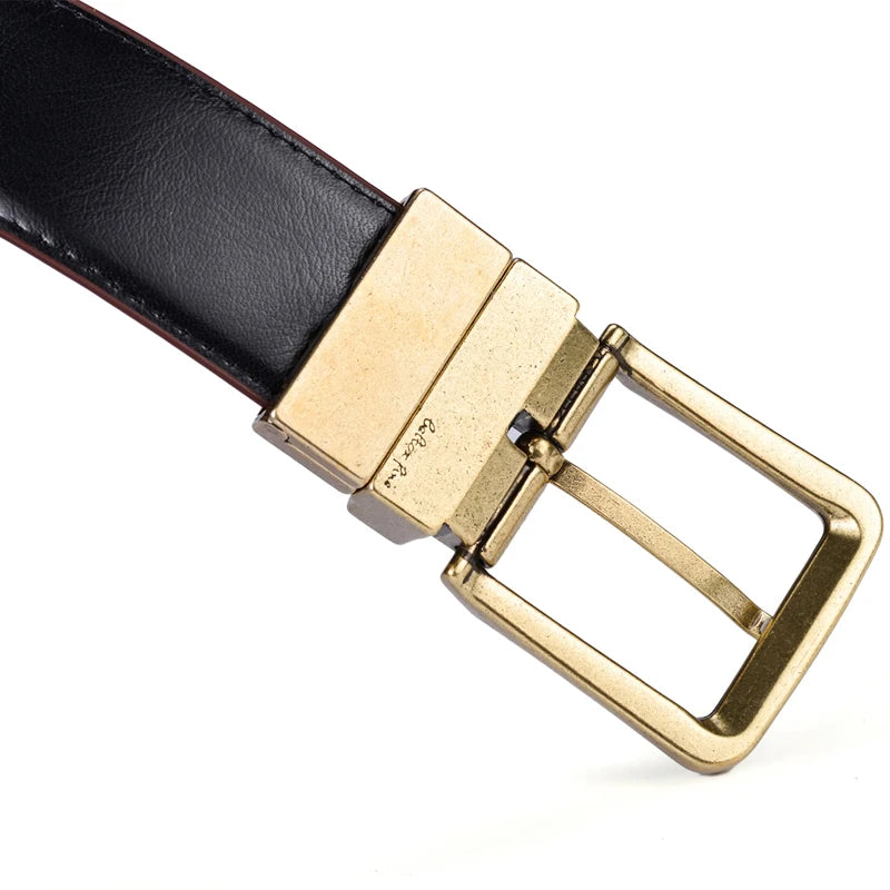 1Pcs Men's Leather Reversible Belts Casual Adjustable Antique Style Rotated Buckle Belt 2 In 1