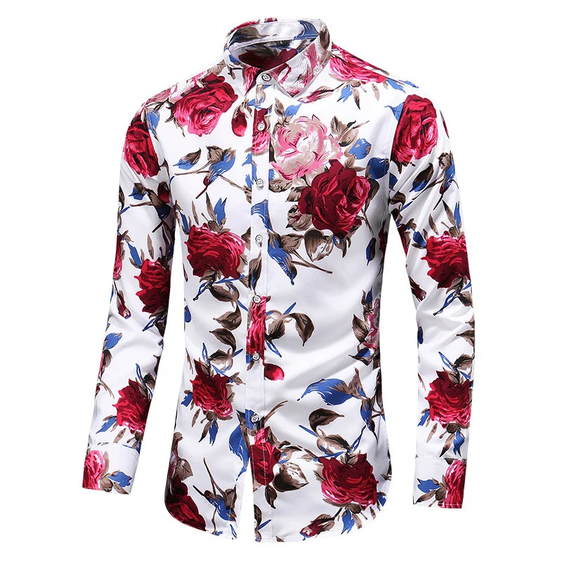 Hot Sale New Fashion Flower Printed Men's Shirt Casual Plus Size Long Sleeve Shirts Male Slim Fit Mens Office Shirt 7XL