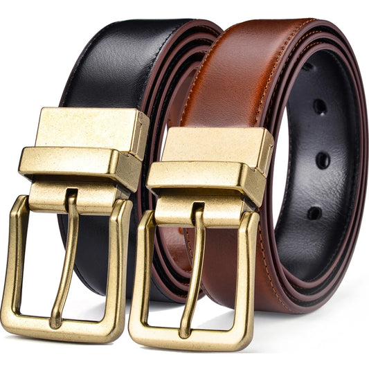 1Pcs Men's Leather Reversible Belts Casual Adjustable Antique Style Rotated Buckle Belt 2 In 1