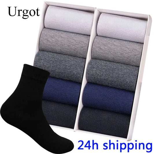 Urgot 10 Pairs High Quality Comb Cotton Men Dress Socks Plus Size Black Long Business Classic Solid Color Socks 46 47 48 49 50