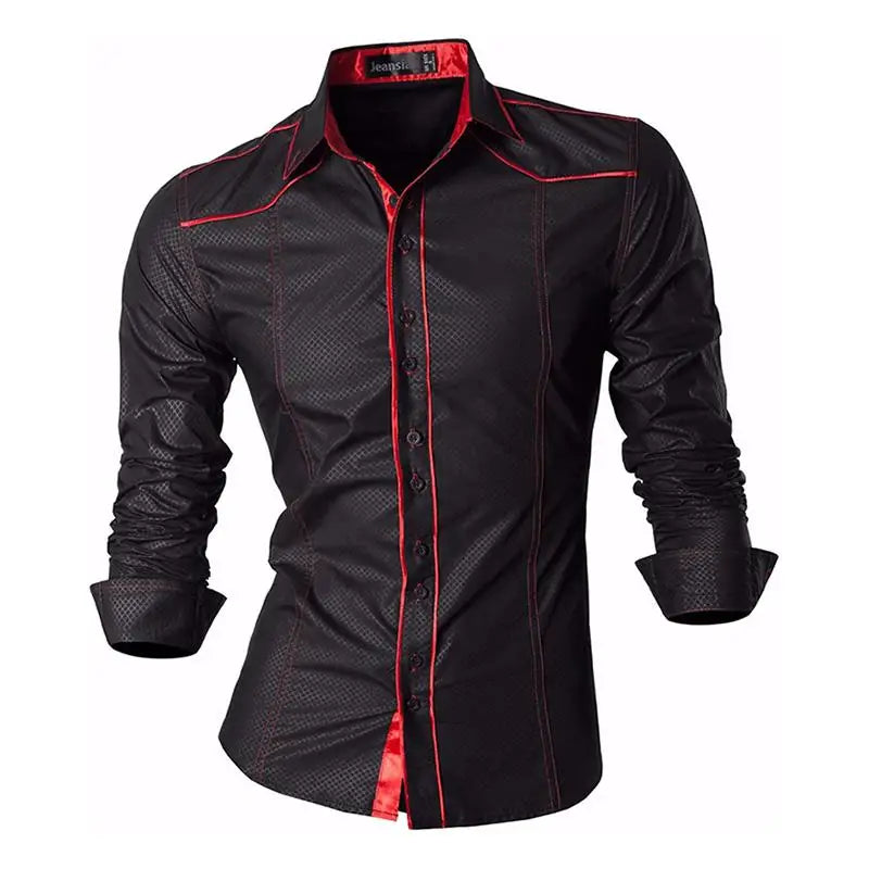 Jeansian Men's Casual Dress Shirts Fashion Desinger Stylish Long Sleeve K015 WineRed