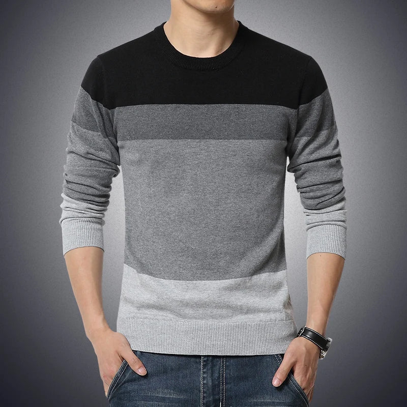 Casual New Sweater Mens O Neck Striped Slim Fit Knittwear Long Sleeved Sweater Pullover Men Thin Knitted Sweater Pullovers Male