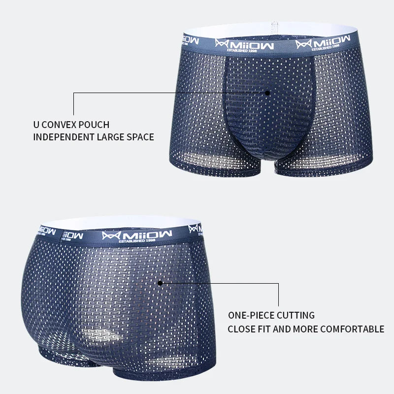 MiiOW Mesh Men Underwear Boxer Shorts Antibacterial Ice Silk Cueca Male Panties Lingerie Breathable Boxershorts 2022 New Arrival