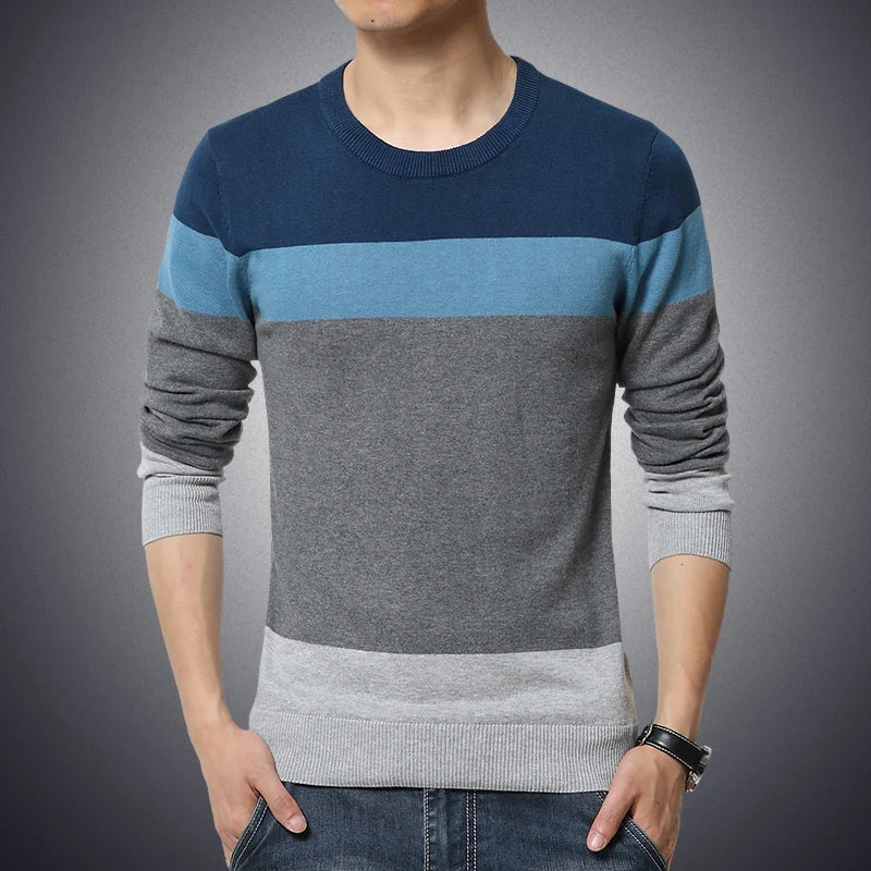 Casual New Sweater Mens O Neck Striped Slim Fit Knittwear Long Sleeved Sweater Pullover Men Thin Knitted Sweater Pullovers Male