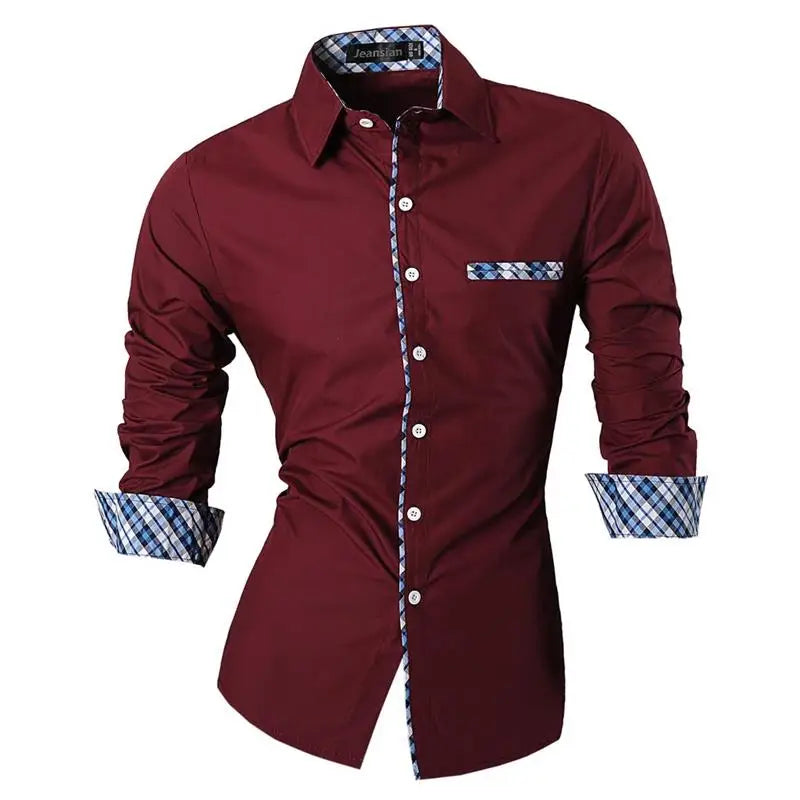 Jeansian Men's Casual Dress Shirts Fashion Desinger Stylish Long Sleeve K015 WineRed