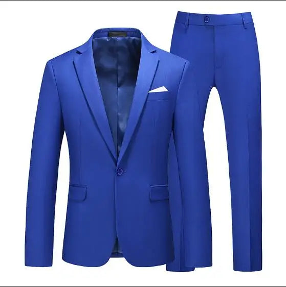 Royal Blue Suit 2 Piece Sets for Men's Wedding Party Formal Dress Blazer Coat and Pants Plus Size S-6XL Black White Yellow Gray