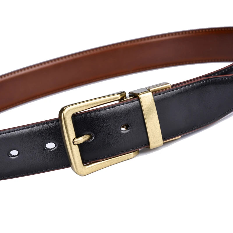 1Pcs Men's Leather Reversible Belts Casual Adjustable Antique Style Rotated Buckle Belt 2 In 1