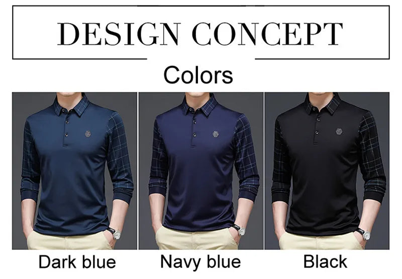 New Fashion Solid Polo Shirt Men Korean Fashion Clothing Long Sleeve Casual Fit Slim Man Polo Shirt Button Collar Tops