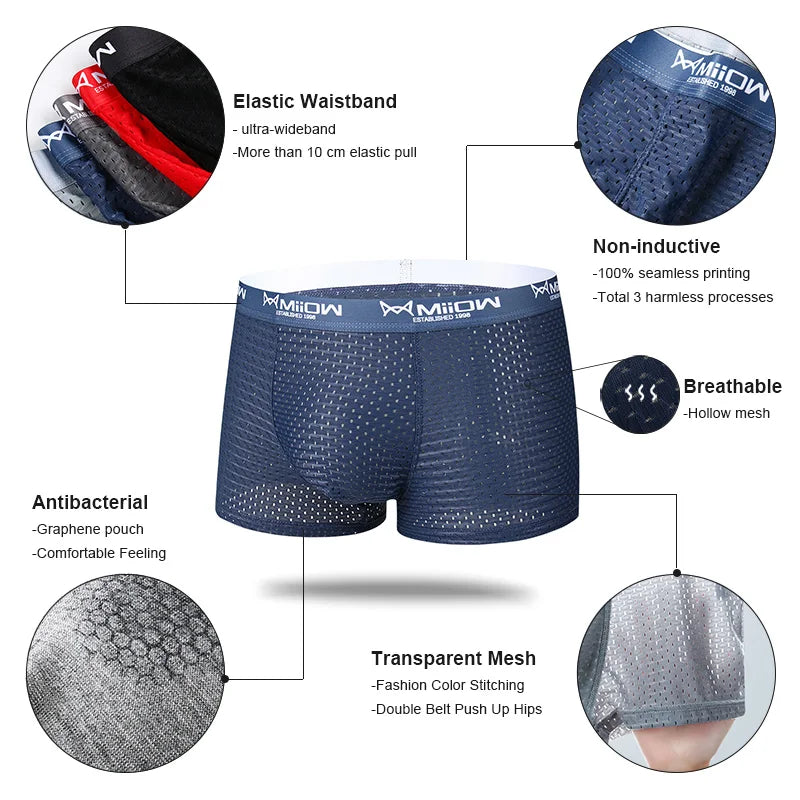 MiiOW Mesh Men Underwear Boxer Shorts Antibacterial Ice Silk Cueca Male Panties Lingerie Breathable Boxershorts 2022 New Arrival