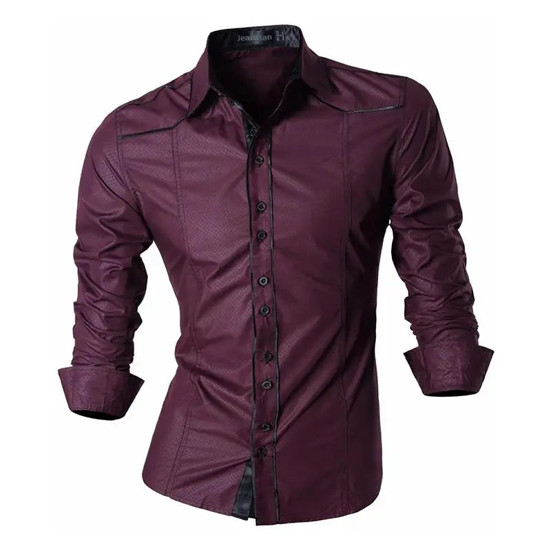 Jeansian Men's Casual Dress Shirts Fashion Desinger Stylish Long Sleeve K015 WineRed