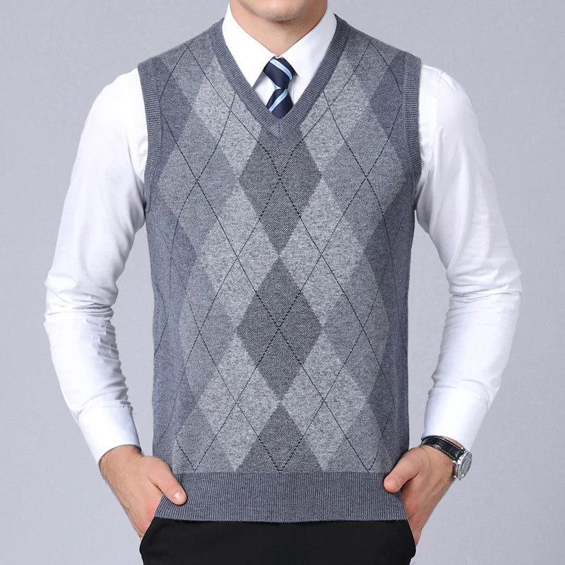 2023 New Fashion Brand Sweater For Mens Pullovers plaid Slim Fit Jumpers Knitred Vest Autumn Korean Style  Casual Men Clothes