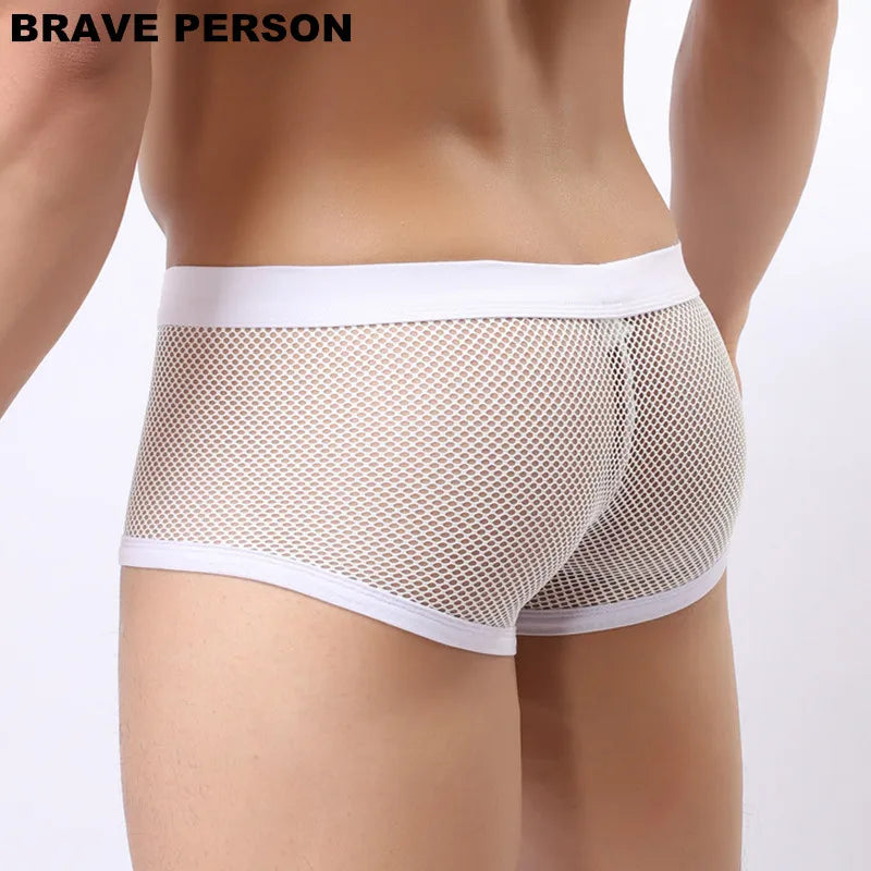 BRAVE PERSON Underwear Men's Boxers Breathable Mesh Hollow Boxer Shorts Sexy Underwear Panties Transparent Men Boxers B1150