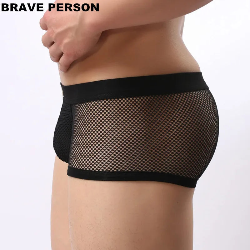 BRAVE PERSON Underwear Men's Boxers Breathable Mesh Hollow Boxer Shorts Sexy Underwear Panties Transparent Men Boxers B1150