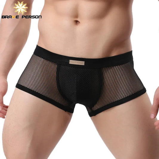 BRAVE PERSON Underwear Men's Boxers Breathable Mesh Hollow Boxer Shorts Sexy Underwear Panties Transparent Men Boxers B1150