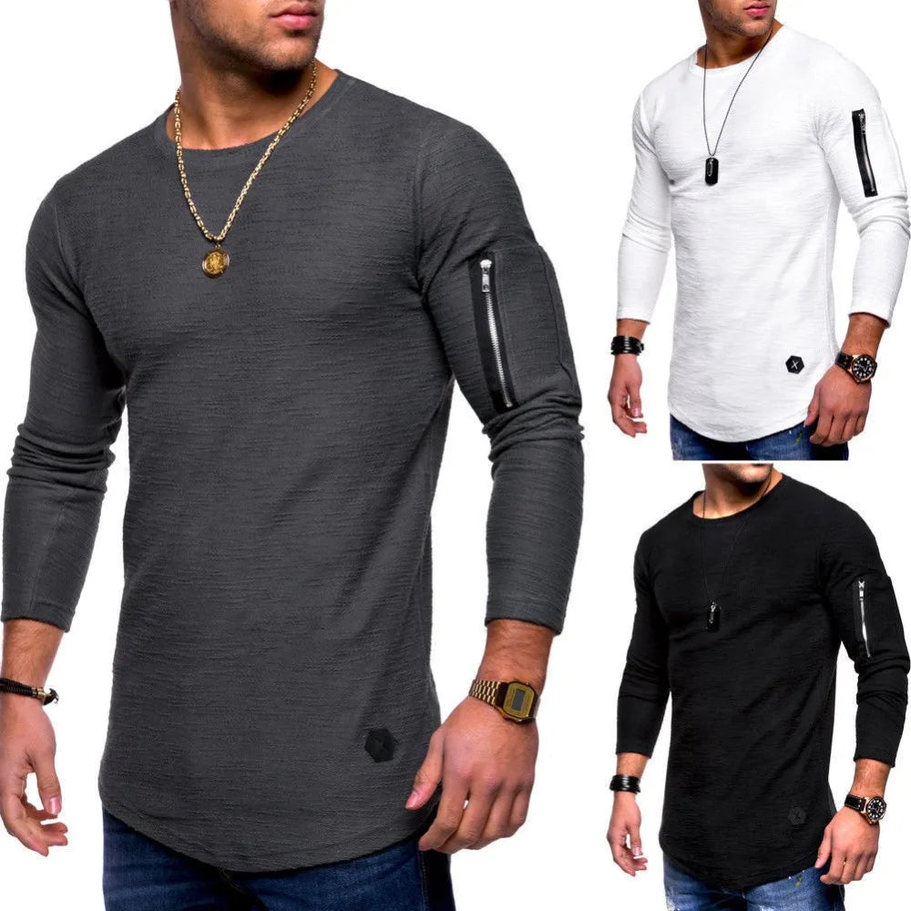 2022 New Tshirt Men's Spring Autumn T Shirt Men Long Sleeved Cotton Causal Bodybuilding Folding O Neck Tshirt Tops Tees Men