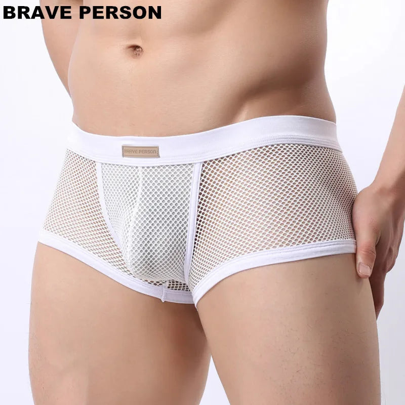 BRAVE PERSON Underwear Men's Boxers Breathable Mesh Hollow Boxer Shorts Sexy Underwear Panties Transparent Men Boxers B1150