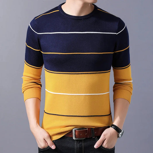 2024 Casual Men's Sweater O-Neck Striped Slim Fit Knittwear Autumn Winter Mens Sweaters Pullovers Pullover Men Pull Homme M-3XL