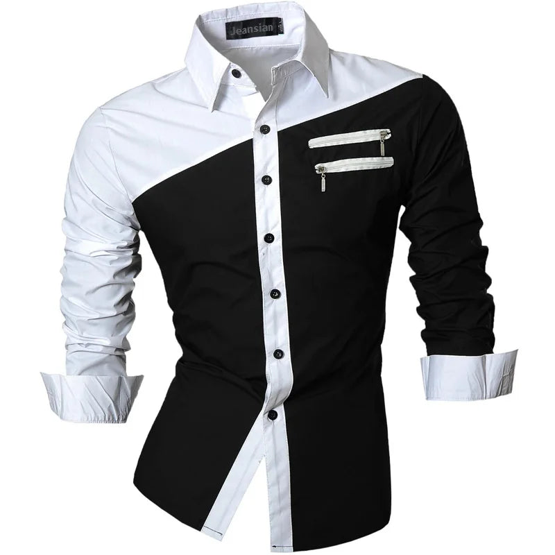 Jeansian Men's Casual Dress Shirts Fashion Desinger Stylish Long Sleeve K015 WineRed