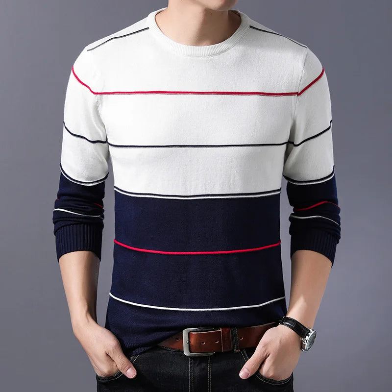 2024 Casual Men's Sweater O-Neck Striped Slim Fit Knittwear Autumn Winter Mens Sweaters Pullovers Pullover Men Pull Homme M-3XL