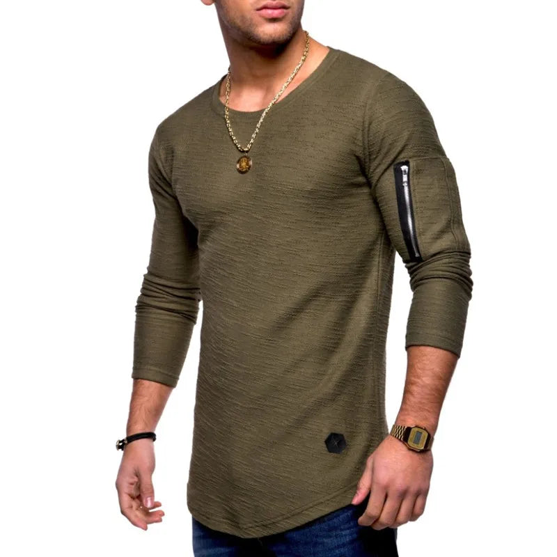 2022 New Tshirt Men's Spring Autumn T Shirt Men Long Sleeved Cotton Causal Bodybuilding Folding O Neck Tshirt Tops Tees Men