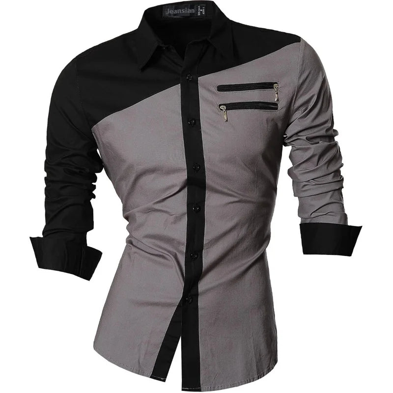 Jeansian Men's Casual Dress Shirts Fashion Desinger Stylish Long Sleeve K015 WineRed