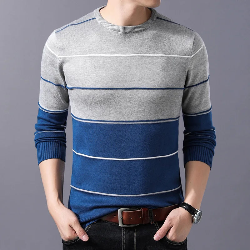 2024 Casual Men's Sweater O-Neck Striped Slim Fit Knittwear Autumn Winter Mens Sweaters Pullovers Pullover Men Pull Homme M-3XL