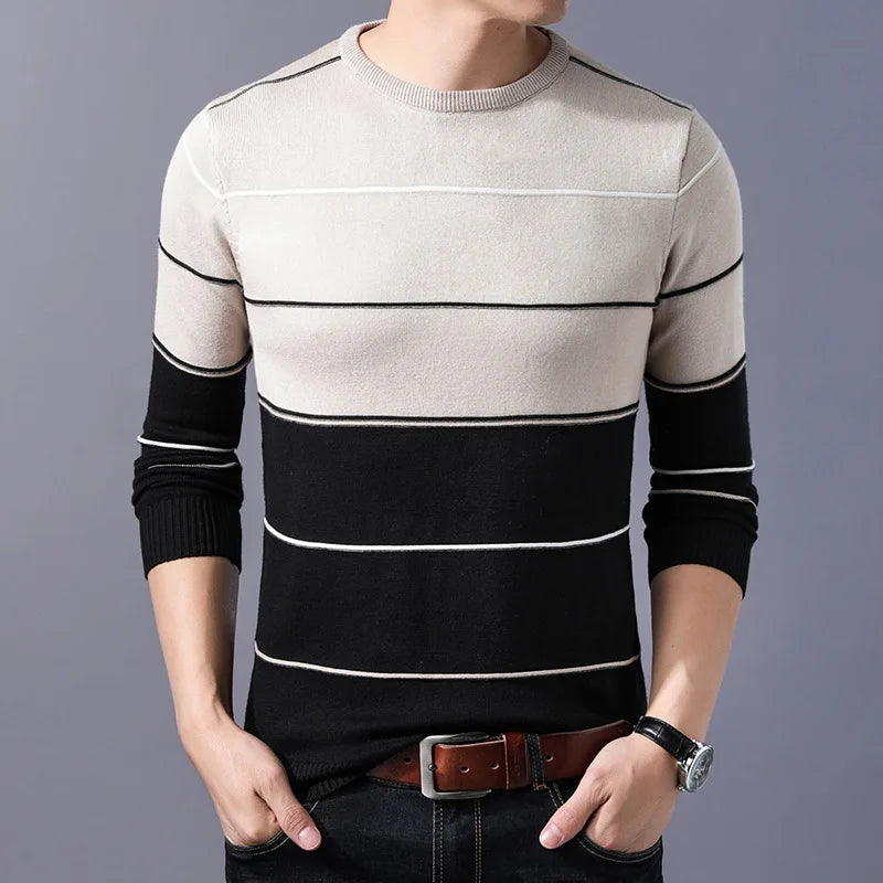 2024 Casual Men's Sweater O-Neck Striped Slim Fit Knittwear Autumn Winter Mens Sweaters Pullovers Pullover Men Pull Homme M-3XL