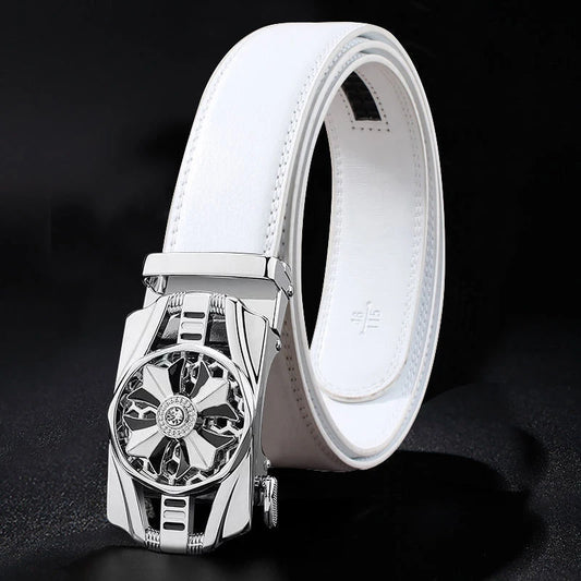 Time Comes To Revolve Belt Office Men Leather Automatic Buckle White Belt New Korean Style Trend Designer Authentic Casual Belt