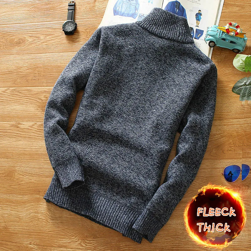 Winter Men's Fleece Thicker Sweater Half Zipper Turtleneck Warm Pullover Quality Male Slim Knitted Wool Sweaters for Spring