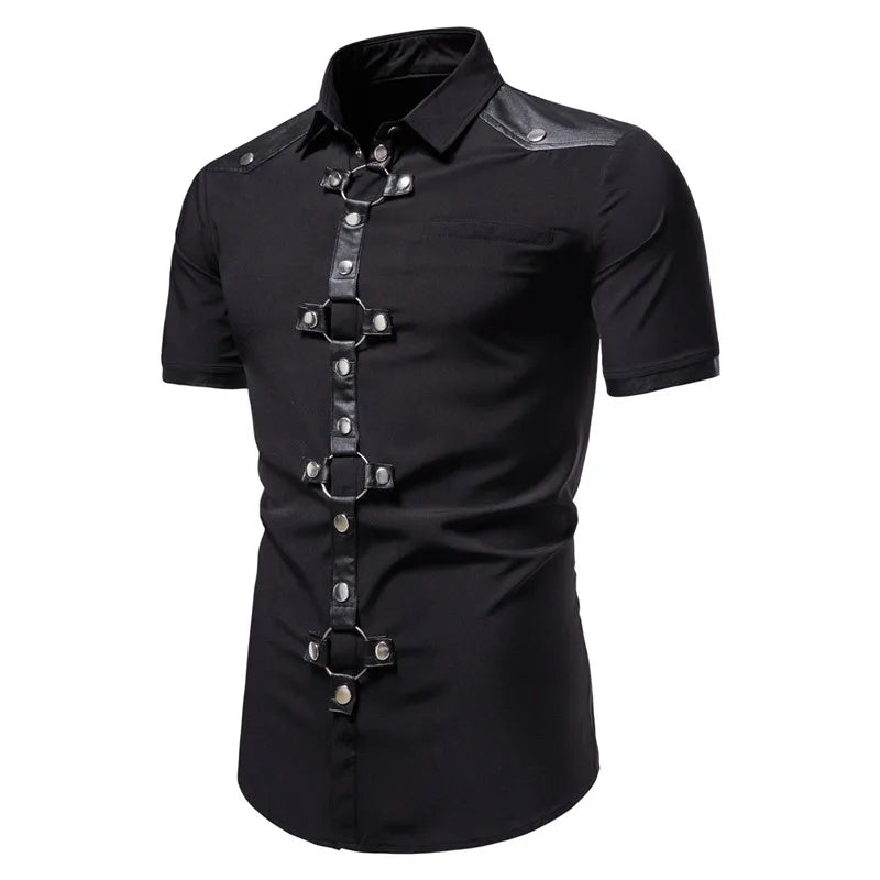 Fashion New Men's Punk shirts Men's Gothic Rivet Short Sleeve Shirts Casual For Men Comfortable Summer Wear shirts