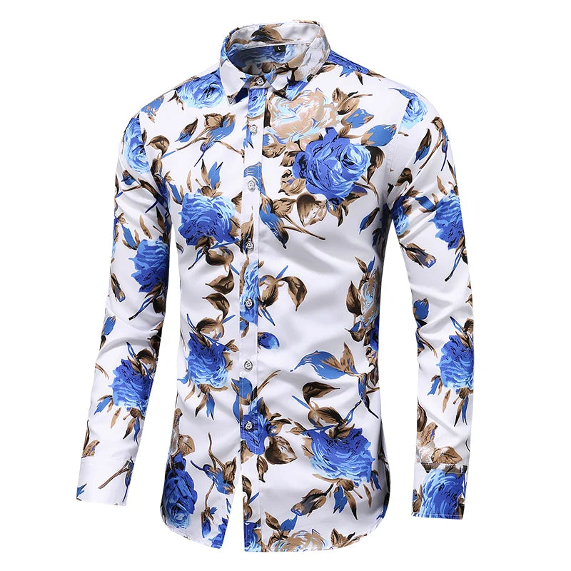 Hot Sale New Fashion Flower Printed Men's Shirt Casual Plus Size Long Sleeve Shirts Male Slim Fit Mens Office Shirt 7XL