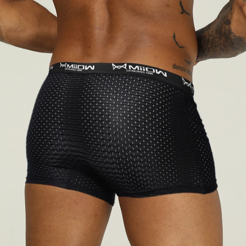 MiiOW Mesh Men Underwear Boxer Shorts Antibacterial Ice Silk Cueca Male Panties Lingerie Breathable Boxershorts 2022 New Arrival