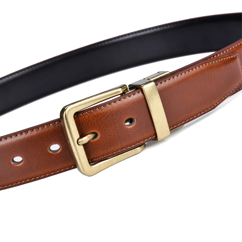 1Pcs Men's Leather Reversible Belts Casual Adjustable Antique Style Rotated Buckle Belt 2 In 1