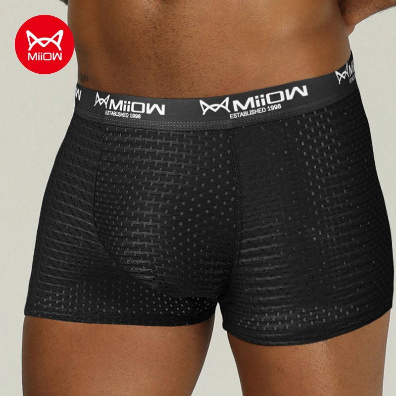 MiiOW Mesh Men Underwear Boxer Shorts Antibacterial Ice Silk Cueca Male Panties Lingerie Breathable Boxershorts 2022 New Arrival