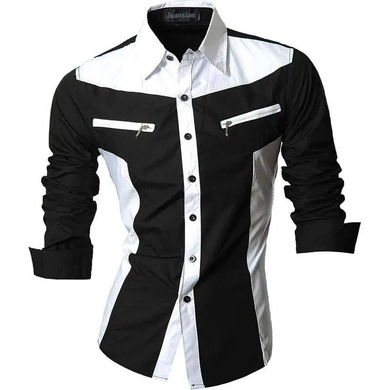 Jeansian Men's Casual Dress Shirts Fashion Desinger Stylish Long Sleeve K015 WineRed