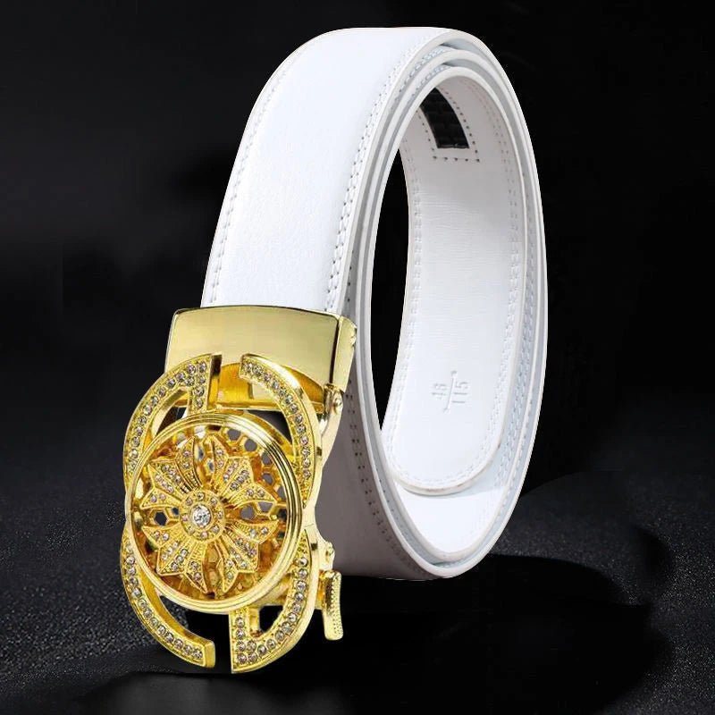 Time Comes To Revolve Belt Office Men Leather Automatic Buckle White Belt New Korean Style Trend Designer Authentic Casual Belt