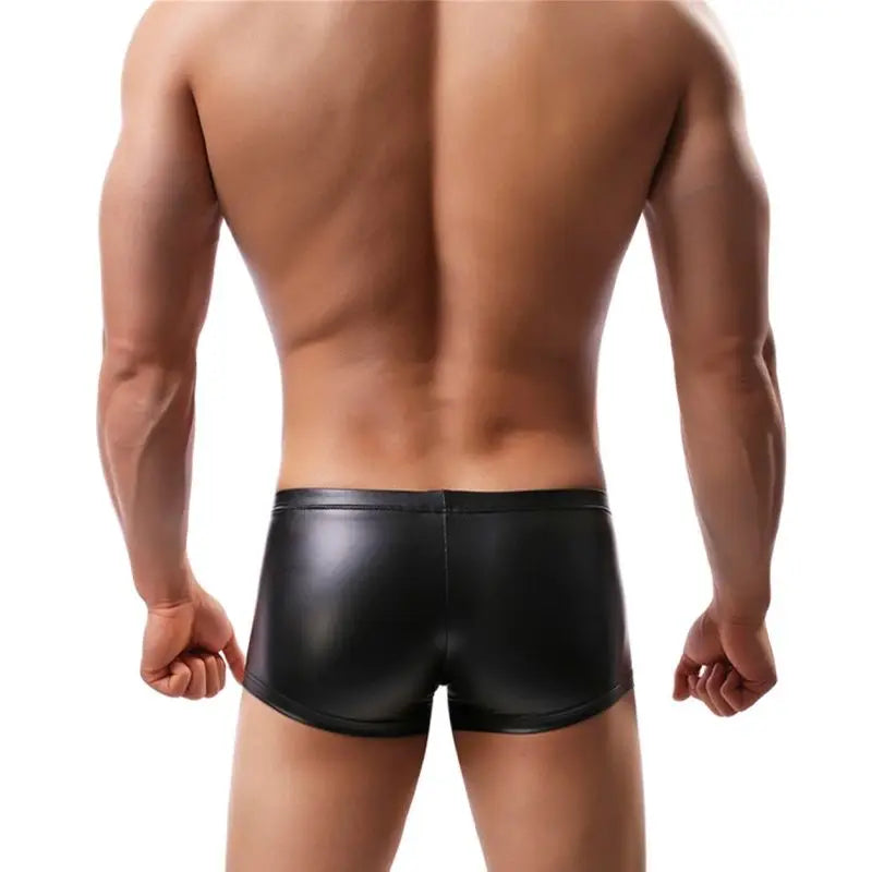 CLEVER-MENMODE Sexy Men Boxer Mens Faux leather Underwear Underpants Penis Pouch PU Boxers homem Soft Boxershorts Panties Shorts