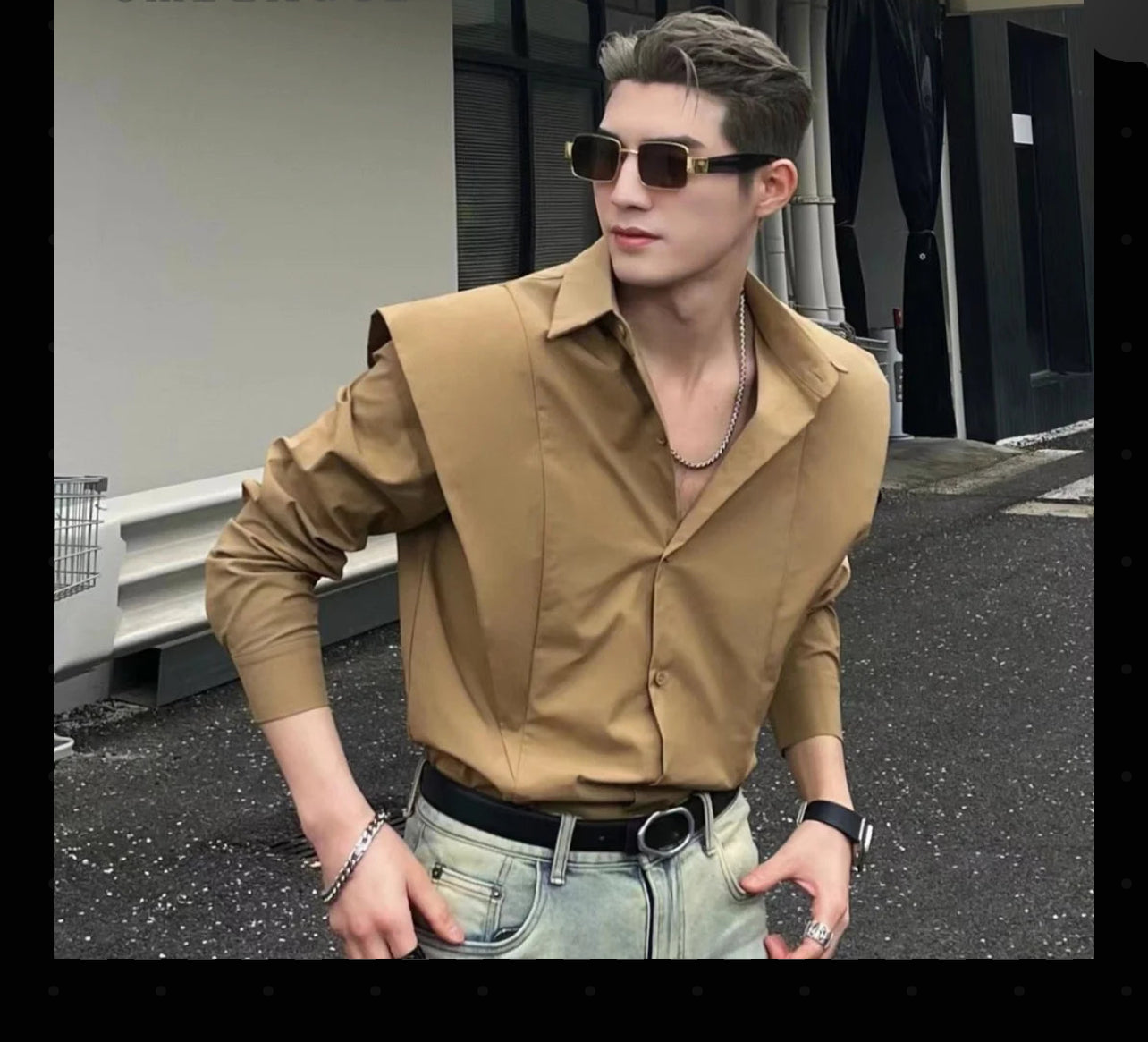 Spring Autumn Square Collar Simple Splicing Sun Protection Shirt Men's Handsome Loose Casual High Street Shirts Outerwear Tops