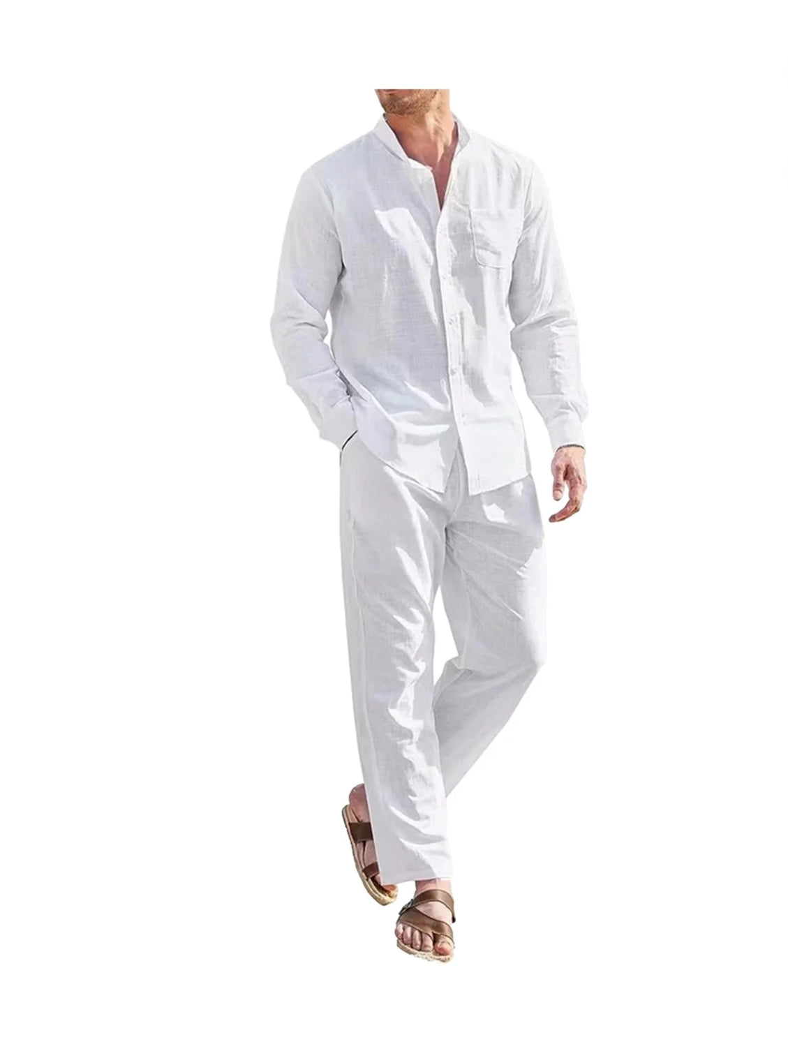 Plus Size Mens Casual Linen Two Piece Sets 2023 Europe Style Vintage Basic Tops and Solid Pants Suit Male Beach Tracksuits Set