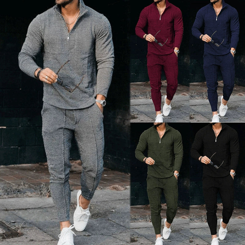 Fashion Fall Men's Long Sleeve Stand Collar Sweatpants