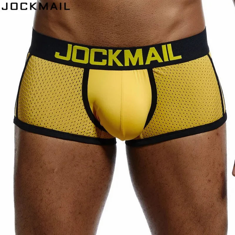 JOCKMAIL Brand Men Mesh Underwear Boxers Calzoncillos Hombre Gay Sleepwear Cueca Boxer Breathable Crotch Male Panties Shorts