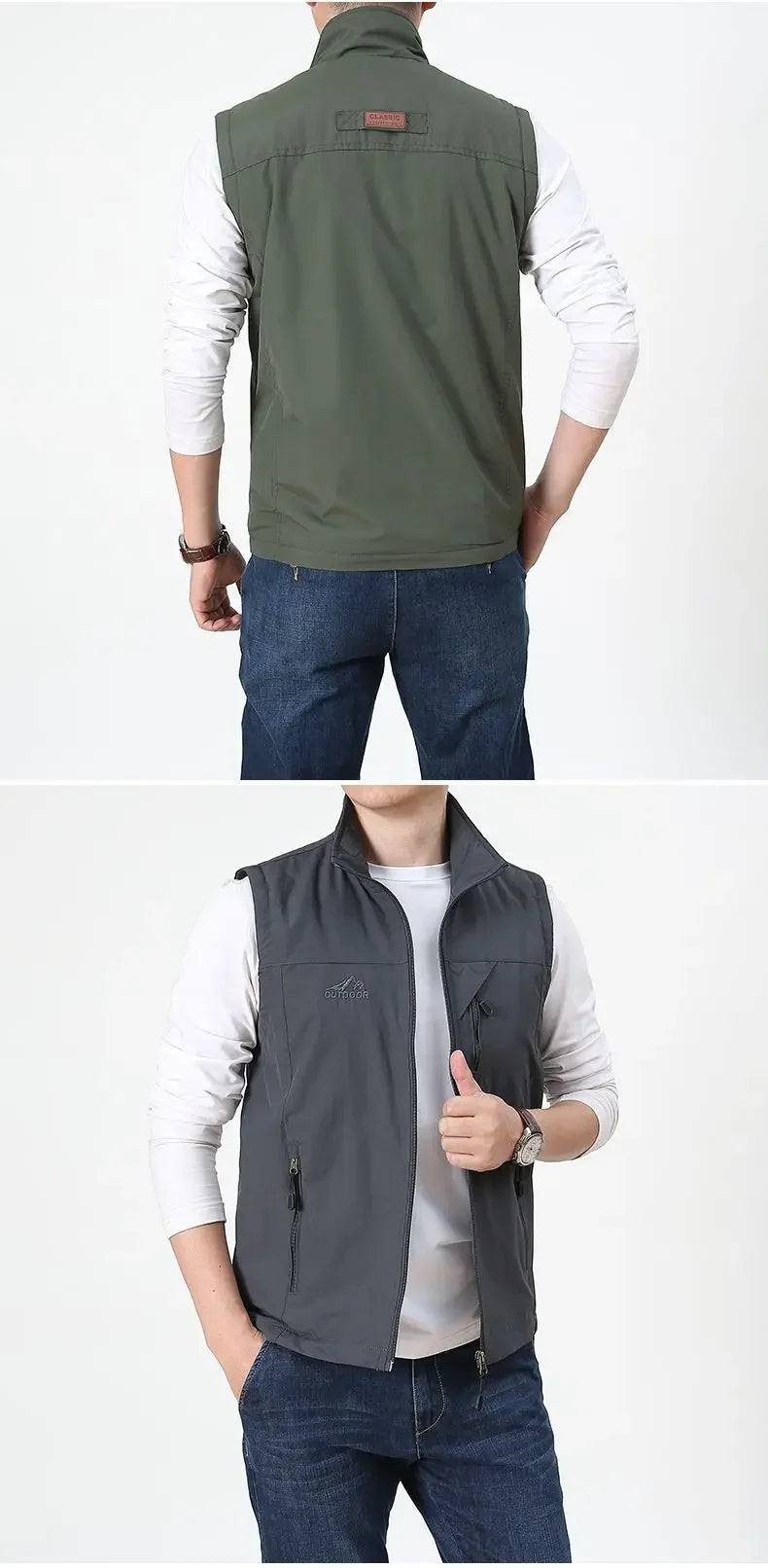 Summer Thin Vest Jacket Men Outdoor Casual Clothes Lightweight Short Sleeve Vests Men Stand Collar Male Trekking Coat Traveling