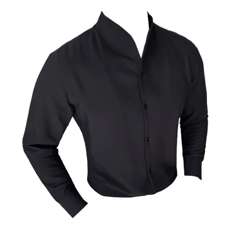 Sexy V-neck Shirt Men's Long Sleeved Casual Shirts Collarless Seamless Business Dress Shirt Social Party Tuxedo Blouse M-4XL