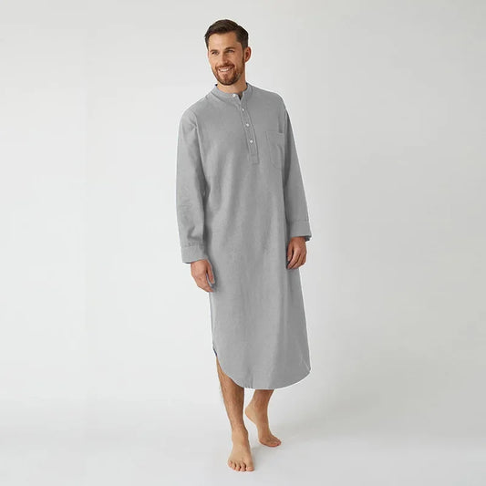 Cross-border Men's Robe 2024 New European and American Fashion Ethnic Style Long-sleeved Muslim Long Shirt for Men