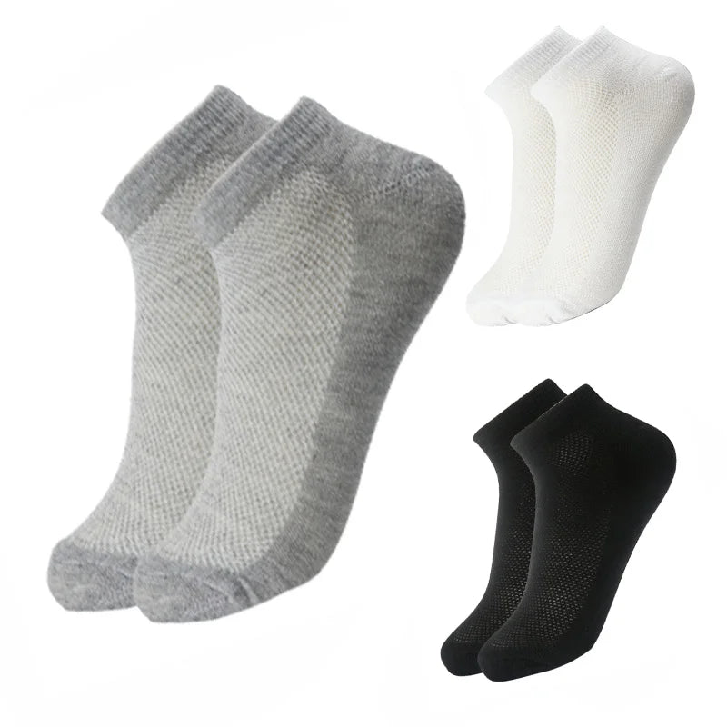 10 Pairs/Lot Breathable Men's Socks Short Ankle Elastic Solid Color Mesh Cotton Business Unisex Sock Plus Size EU38-46