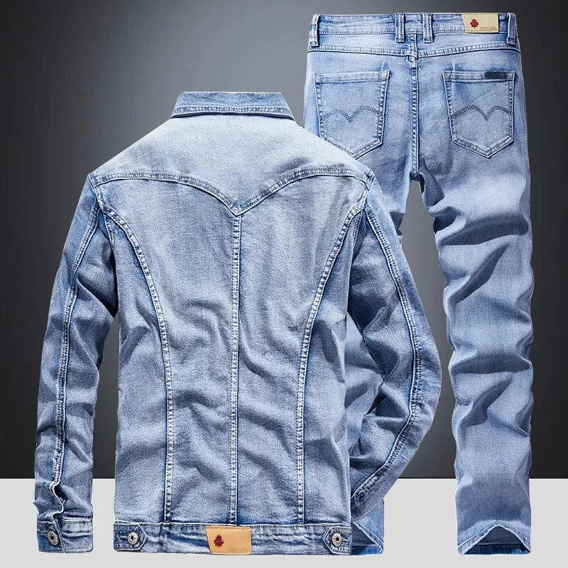 Denim Suit Men's Slim Micro-stretch Two-piece Spring and Autumn Jacket Jeans