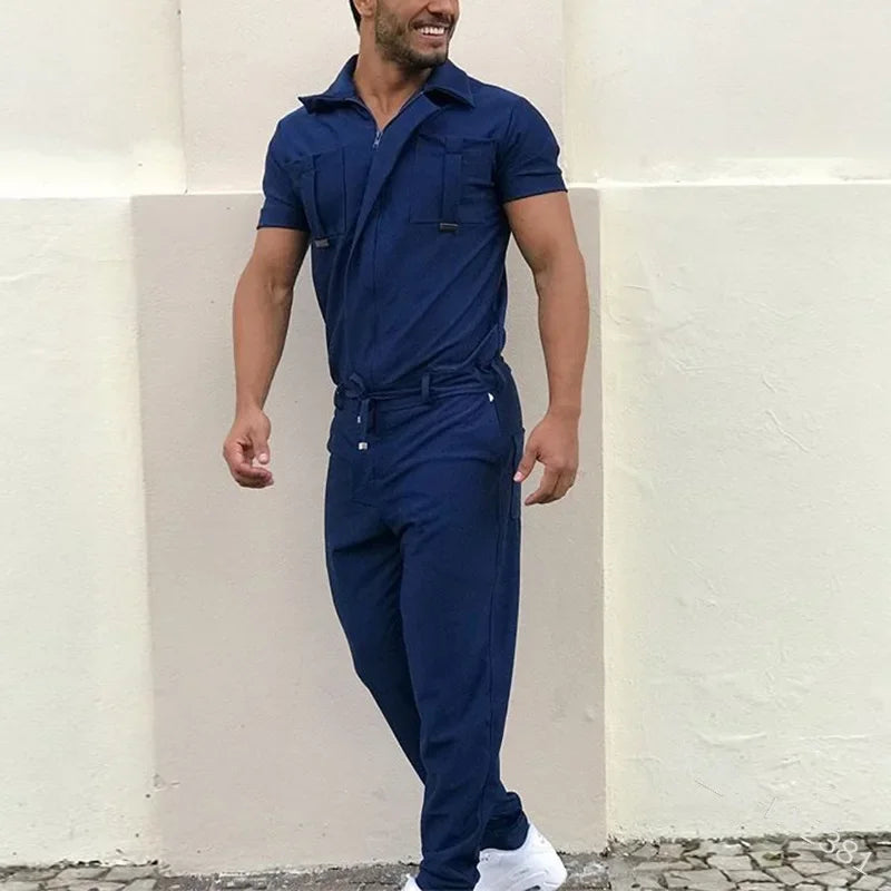 New Mens Rompers Pants Casual Loose One-piece Suit Overalls Fashion Short Sleeve Jumpsuit Streetwear Men Ropa De Hombre