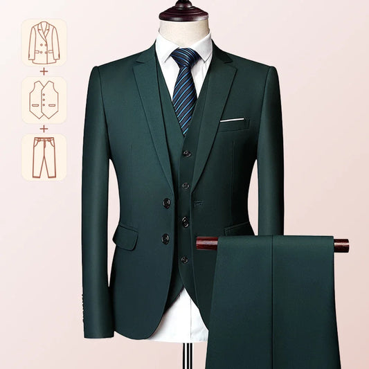 Men's Business Casual Suit for Weddings, Genuine Blazer, Vest and Pants, Big & Tall,Slim Fit Waistcoat, Dress Trousers, US Size